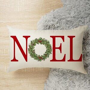 Noel with Wreath Throw Pillow Cover Only